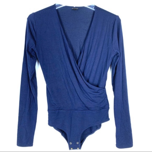 J. Crew Wrap Bodysuit navy blue long sleeve small - Picture 1 of 5